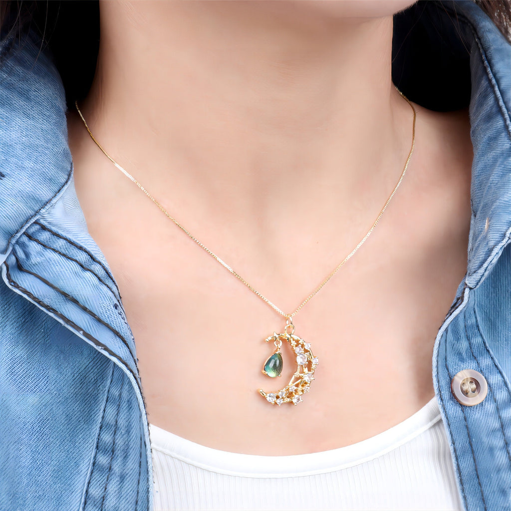 Dainty Crescent Moon Charm, CZ Pave Moon Pendant, Drop Crystal Multi Color, 18K Gold Plated, Necklace Pendant Findings S20276