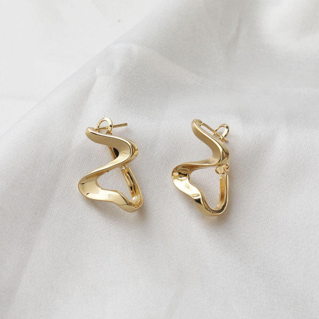 14K Gold Plated Irregular Hoop Earring, Silver, Matte Gold, Earring Parts, S925 Silver Pin, Hoop earring for Jewelry Making BB103