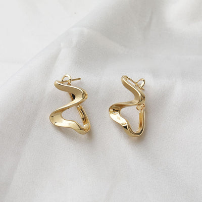 14K Gold Plated Irregular Hoop Earring, Silver, Matte Gold, Earring Parts, S925 Silver Pin, Hoop earring for Jewelry Making BB103