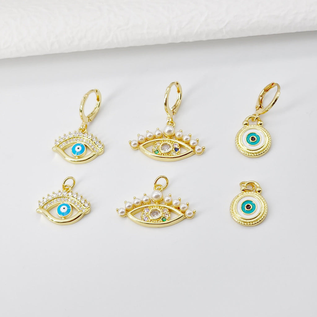 تميمة عين الشر، قلادة عين مطلية بالذهب عيار 18 قيراطًا من المينا، تميمة لصنع القلائد، قطع مجوهرات S20697