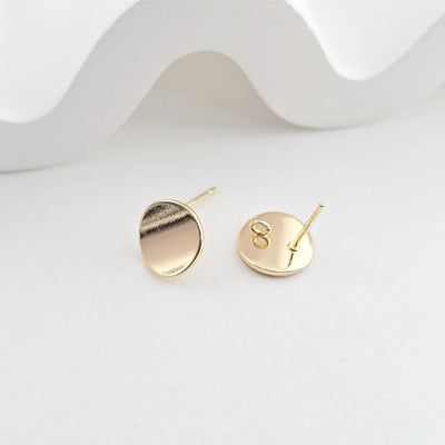 10pcs 18K Gold Round Post With Loop, Bent Round Stud Earring Nickel Free, S925 Silver Pin, 10mm, Hypoallergenic Earring Findings ZX254