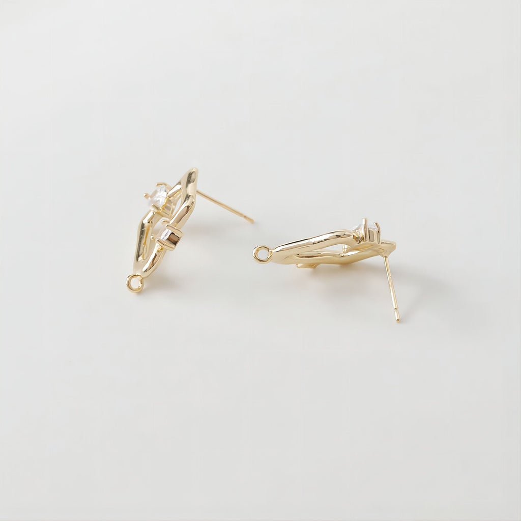 Irregular Pave CZ Earring Post, 14K Gold/Silver Plated,  S925 Silver Pin Nickel Free Earrings, Hypoallergenic Earring Findings JJ005