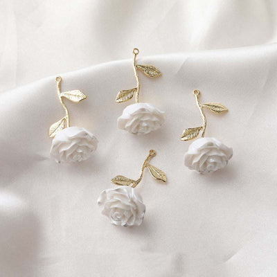 White Rose Flower Pendant, Resin Rose Pendant for Jewelry Making, DIY Jewerly Finding GZ334