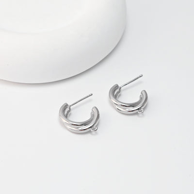 C Shape Earrings Post With Loop, 18K Gold Plated, Nickel Free, S925 Silver Pin, Ear Stud Hypoallergenic Earring Findings D0379