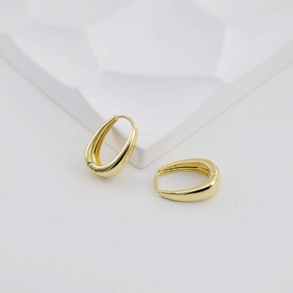 Gold Oval Ear Hoops, 18K Gold/Silver Plated Leverback Earrings, Huggie Hoops Earring D0567
