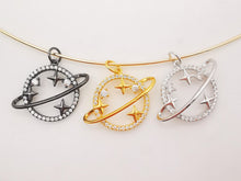 Load image into Gallery viewer, Saturn Planet Charms, Clear Cubic Planet Pendant, 18K Gold Plated, Necklace Making Charms, Jewelry Findings S725