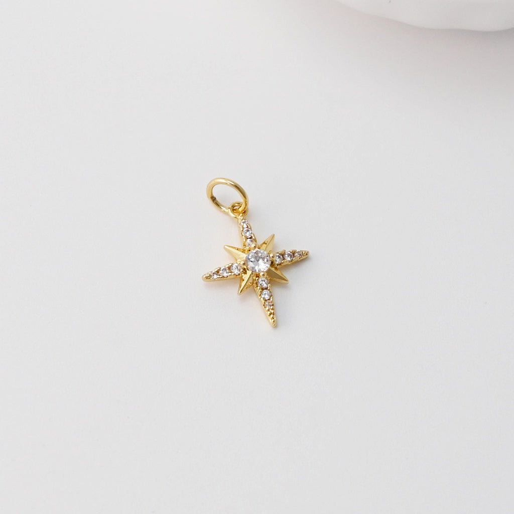 Moon and Star Charms, CZ Pave Star Pendant, North Star Charm, 18K Gold Plated, Necklace charms, Jewelry Findings S706