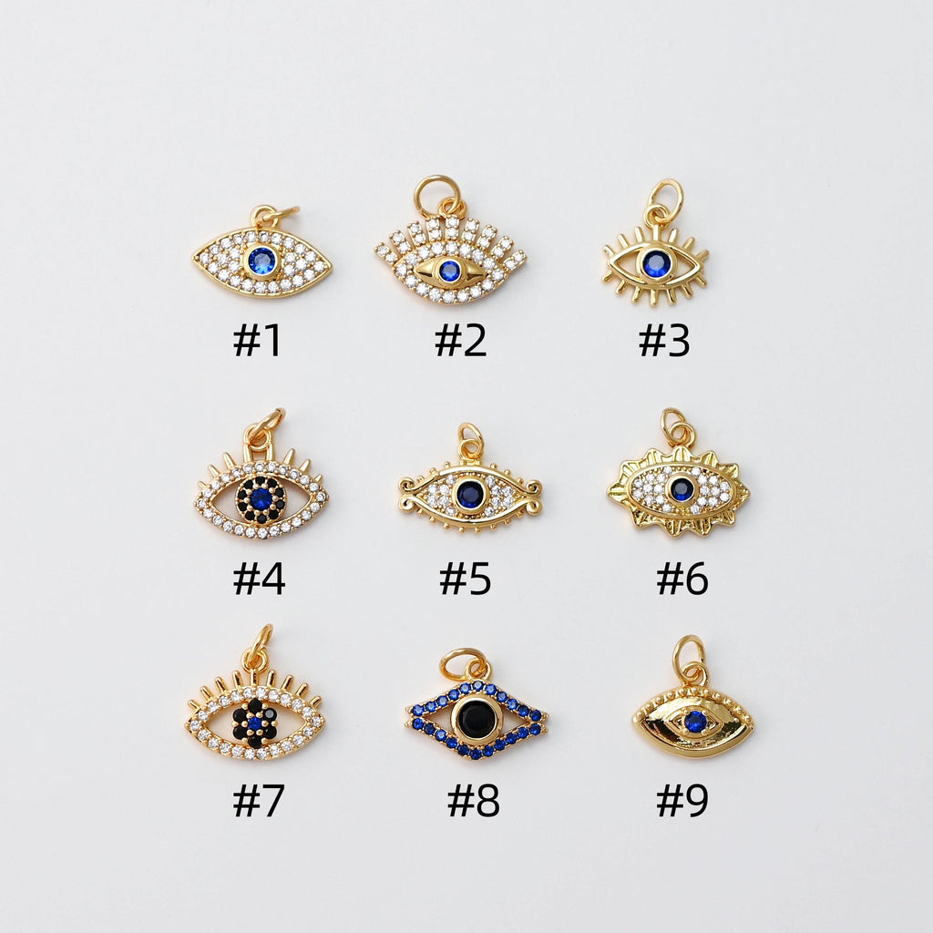 Cubic Evil Eye Charm, 18K Gold Plated Micro CZ Pave Eye Collection Pendant Necklace Making Charm, Jewelry Findings S20221