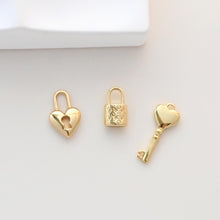 Load image into Gallery viewer, Dainty Love Lock Charm, Heart Key Pendant, 18K Gold Plated Necklace Making Pendant, Love Lock Pendant, Jewelry Findings S1046