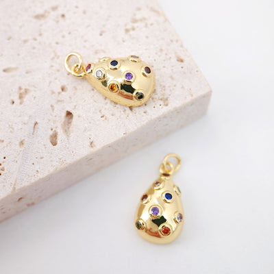 3D Teardrop Shape Charm, Cubic Pave Charm, 15.5x9mm, Tear Drop Pendant, Bracelet Necklace Making, Gold Plated Jewelry Findings S20262