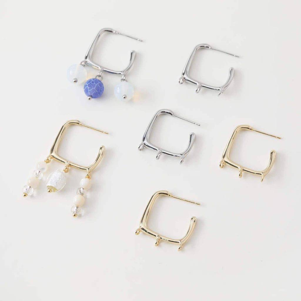 14k Gold Square Earrings, with 3 Loops, S925 Silver Ear Pin Nickel Free Earrings, Ear Stud Loop, Hypoallergenic Earring Findings BB026