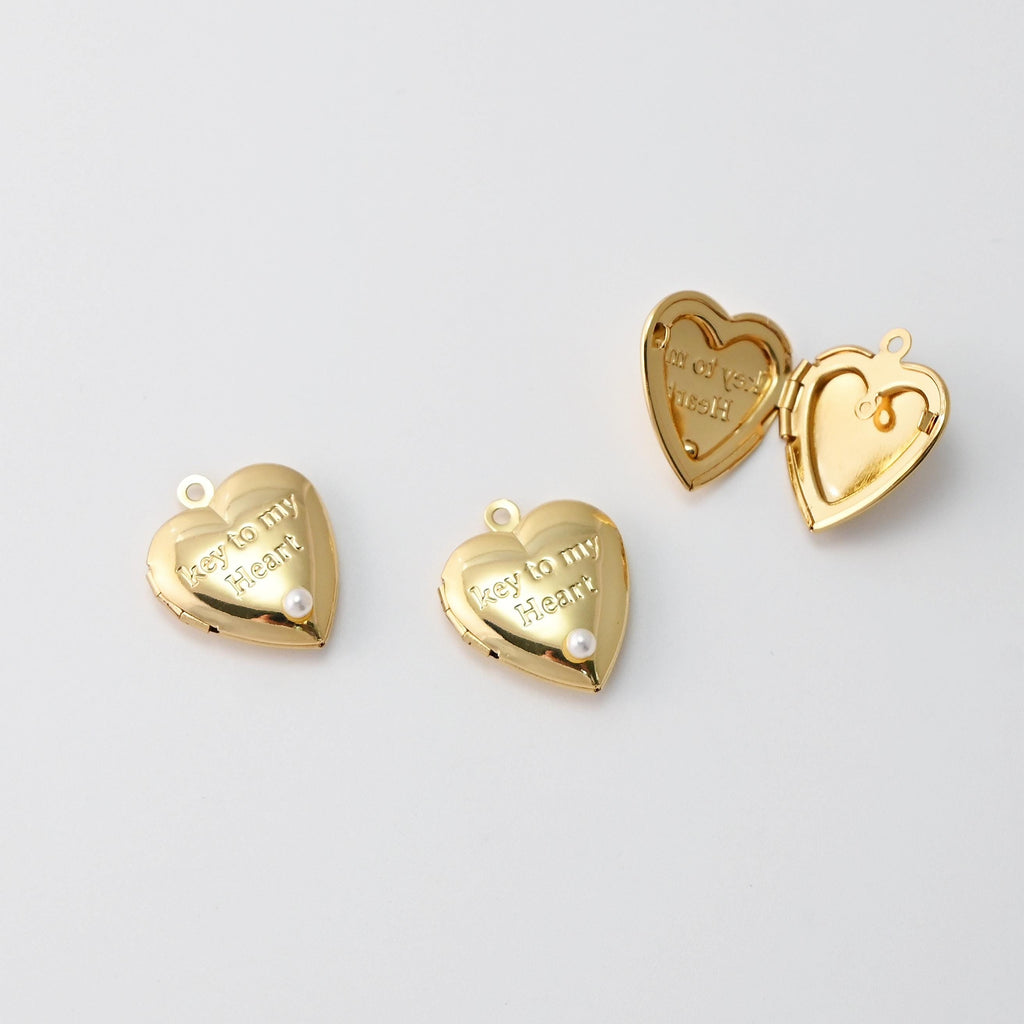 Shiny Heart Locket Charms, 18K Gold Plated, Key to my heart, Love Pendant, Necklace Making Pendants, Jewelry Findings S20433