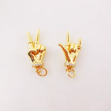 Load image into Gallery viewer, Hand Gestures Charm, Yeah/Rock Pendant, 18K Shiny Gold Plated Hand Symbol Charm, Necklace Bracelet Making Charms, Jewelry Findings S994