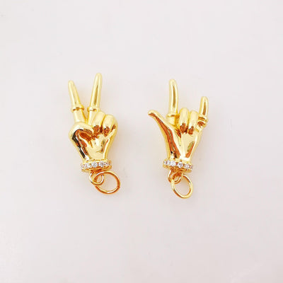 Hand Gestures Charm, Yeah/Rock Pendant, 18K Shiny Gold Plated Hand Symbol Charm, Necklace Bracelet Making Charms, Jewelry Findings S994