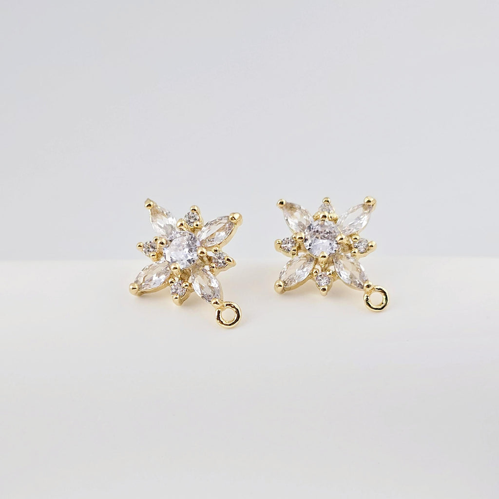 أقراط على شكل زهرة من الزركونيا المكعبة، مطلية بالذهب مع حلقة، مضادة للحساسية، أدوات يدوية الصنع، لوازم صنع الأقراط بنفسك D0260