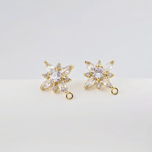 تحميل الصورة إلى عارض المعرض، أقراط على شكل زهرة من الزركونيا المكعبة، مطلية بالذهب مع حلقة، مضادة للحساسية، أدوات يدوية الصنع، لوازم صنع الأقراط بنفسك D0260