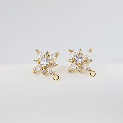 أقراط على شكل زهرة من الزركونيا المكعبة، مطلية بالذهب مع حلقة، مضادة للحساسية، أدوات يدوية الصنع، لوازم صنع الأقراط بنفسك D0260