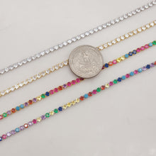 Load image into Gallery viewer, Rainbow Tennis Necklace, Tennis Chocker, 18K gold/Silver, 3mm, Adjustable, Finish Crystals Chain, READY TO WEAR S20319