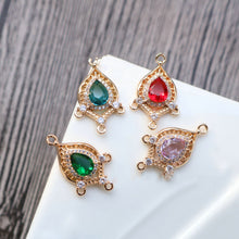 Load image into Gallery viewer, 10pcs Boho Connector Pendant, CZ Pave Charm, 14K Gold Plated CZ Pave, Necklace Making Charm, Jewelry Findings HL053