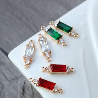 10pcs Rectangular Connector, Cubic Zircon Crystal Pendant, Bracelet Necklace Pendant, 14K Real Gold Plated, Jewelry Findings HL095-F028