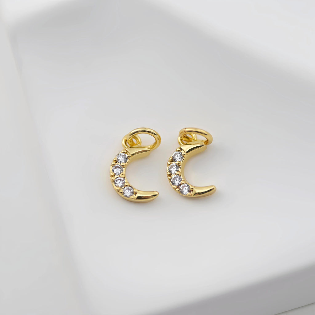Tiny Cubic Crescent Moon Charm, Windmill Charm, 18K Gold Plated Pendant, Clear Micro CZ Pave, Jewelry Findings S20641