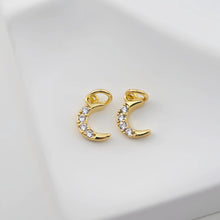 Load image into Gallery viewer, Tiny Cubic Crescent Moon Charm, Windmill Charm, 18K Gold Plated Pendant, Clear Micro CZ Pave, Jewelry Findings S20641