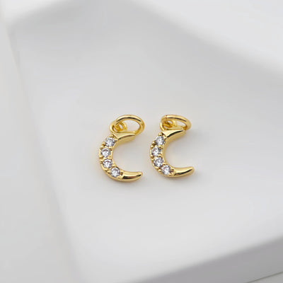 Tiny Cubic Crescent Moon Charm, Windmill Charm, 18K Gold Plated Pendant, Clear Micro CZ Pave, Jewelry Findings S20641