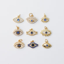 Load image into Gallery viewer, Cubic Evil Eye Charm, 18K Gold Plated Micro CZ Pave Eye Collection Pendant Necklace Making Charm, Jewelry Findings S20221