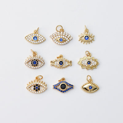 Cubic Evil Eye Charm, 18K Gold Plated Micro CZ Pave Eye Collection Pendant Necklace Making Charm, Jewelry Findings S20221