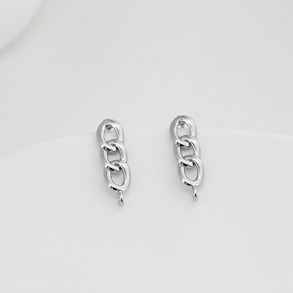 Gold Link Chain Earring Post With Loop, Chain Stud Earring Nickel Free, 18K Gold/Silver, Hypoallergenic Earring Findings D0409