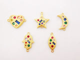 18K Matte Frosted Gold Connector Charms, Colorful Cubic Zirconia Pave Pendant, Neckalce Bracelet Connectors, Jewelry making supplies S010