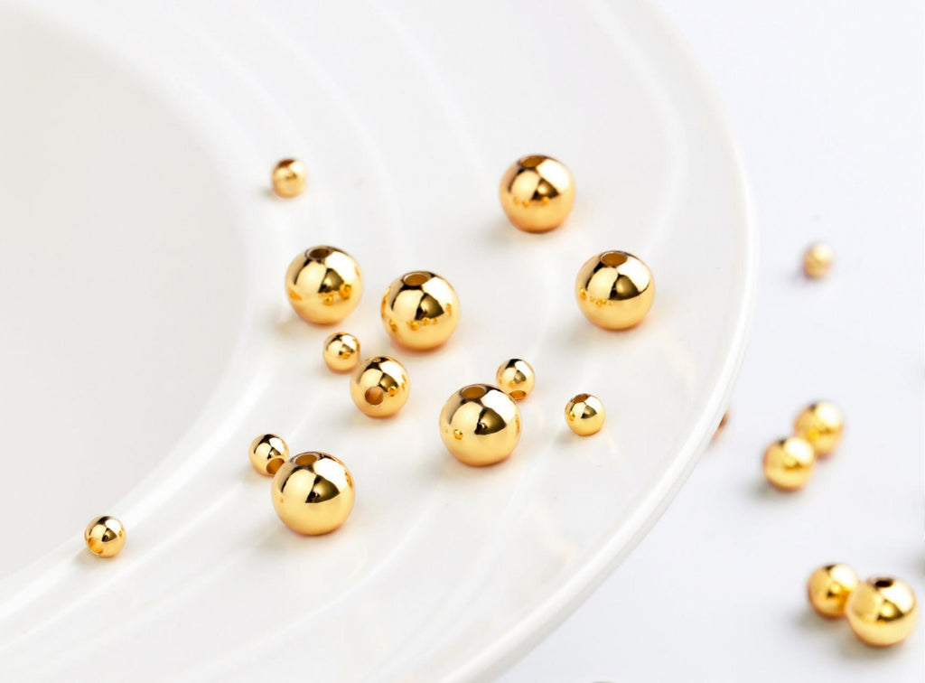 Gold/Rose Gold/White Gold/Black Plated Beads, Gold Spacer Beads, 14k gold round beads,3mm/4mm/5mm/6mm, Spacer Beads For Jewelry making