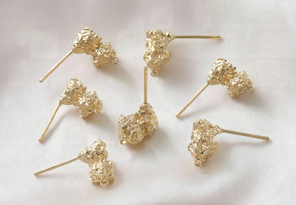 Irregular Ear Post With Loop, S925 Silver Ear Pin Nickel Free Earrings, Gold/Silver Ear Stud, Hypoallergenic Earring Findings G0010-D0013