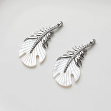 Load image into Gallery viewer, Feather Shell Pendant, Real Gold/Silver Plated, CZ Pave, Jewelry Making Findings GZ533