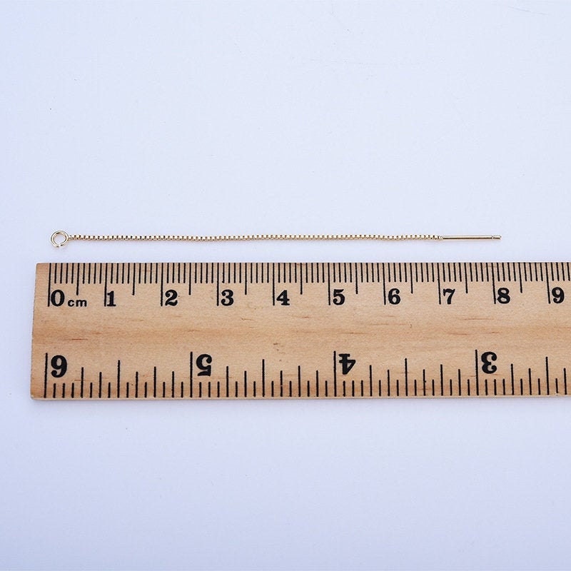 10 Pairs- 14K Gold Plated Ear Threader, 75mm Threader Earrings, 0.6mm Flat Box Chain Wire, Chain Earrings, Z053