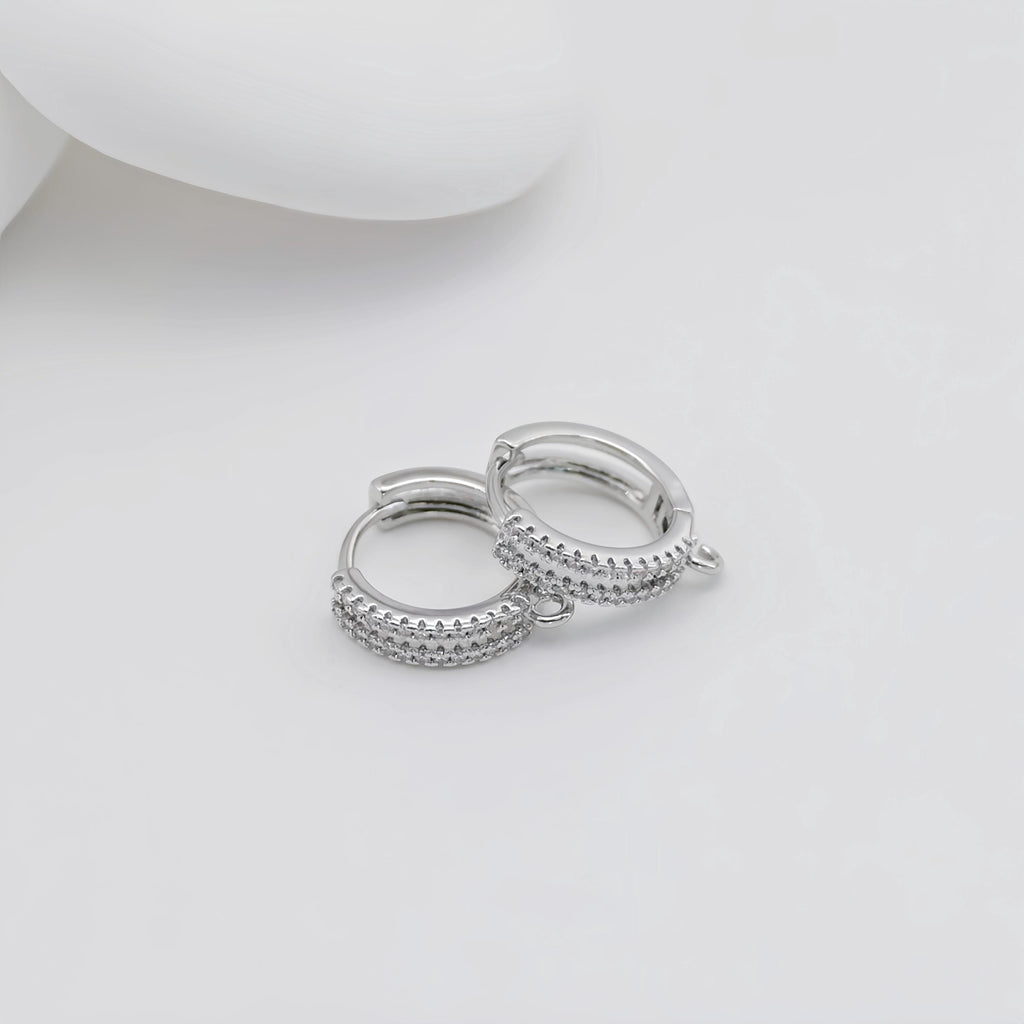 Cubic Zirconia Ear Hoops Multicolor Pave Crystal , 14.2mm, 18K Gold Plated Leverback Earrings, Huggie Hoops Earring D0557