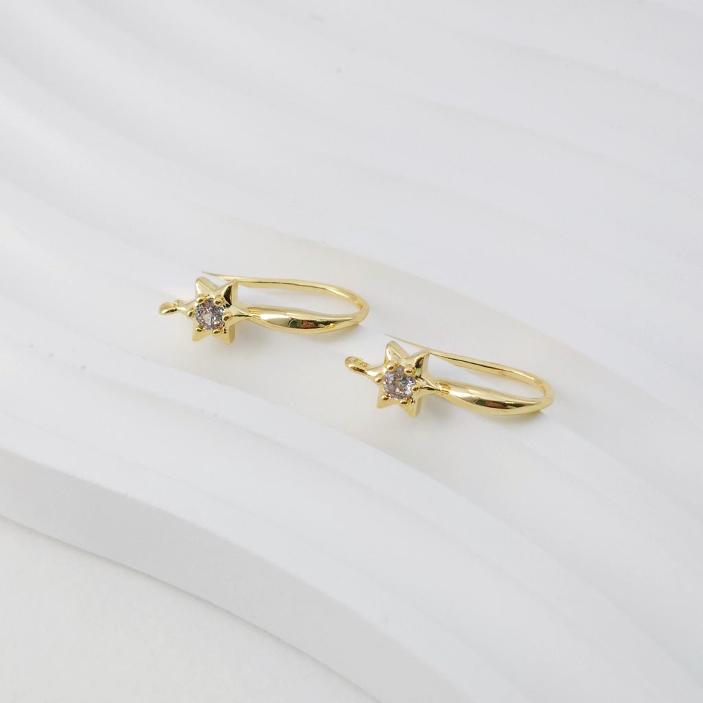 Hexagram Zircon Ear Wire Hook, Gold Plated Star Earring Hook, Hypoallergenic Hooks Earring , Handmade Earring Findings  Supplies D0092
