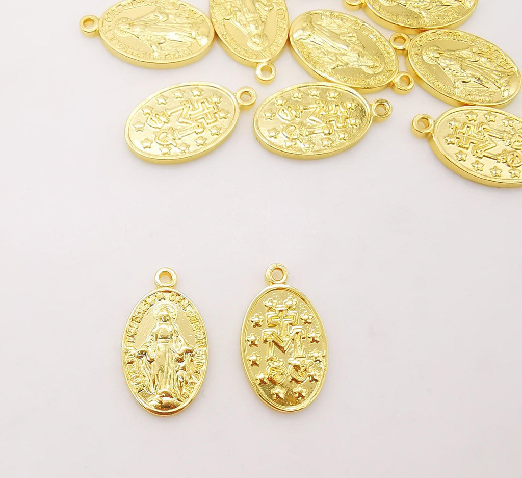 Saint Maria Charms, Religious Charms, 12x20mm, 18K Real Gold Plated Our Lady Pendants, Vintage Necklace Making Charms S712