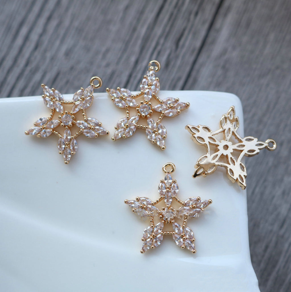 CZ Pave Star Charm, Cubic Zircon Crystal Pendant, CZ Earring Charms,  Real Gold Plated Brass Earring Charms, Jewelry Findings HL035-F152
