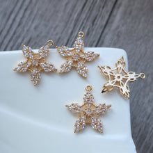 Load image into Gallery viewer, CZ Pave Star Charm, Cubic Zircon Crystal Pendant, CZ Earring Charms,  Real Gold Plated Brass Earring Charms, Jewelry Findings HL035-F152