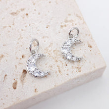 Load image into Gallery viewer, Tiny Cubic Crescent Moon Charm, 18K Gold Plated Moon Pendant, Clear Micro CZ Pave Horn Charms, 8x7mm, Jewelry Findings S772