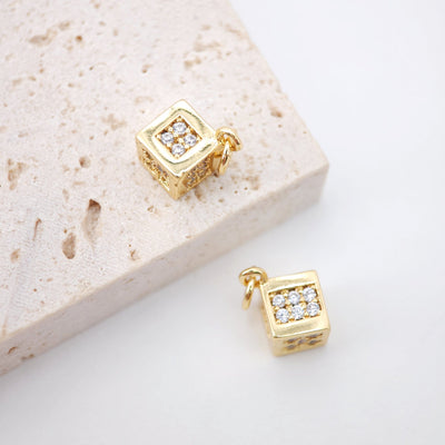 10pcs- 7x7mm Cube Charm, 18K Gold Plated Micro CZ Pave Pendant, Necklace Bracelet Earring Making Charm, Jewelry Making Supply S837
