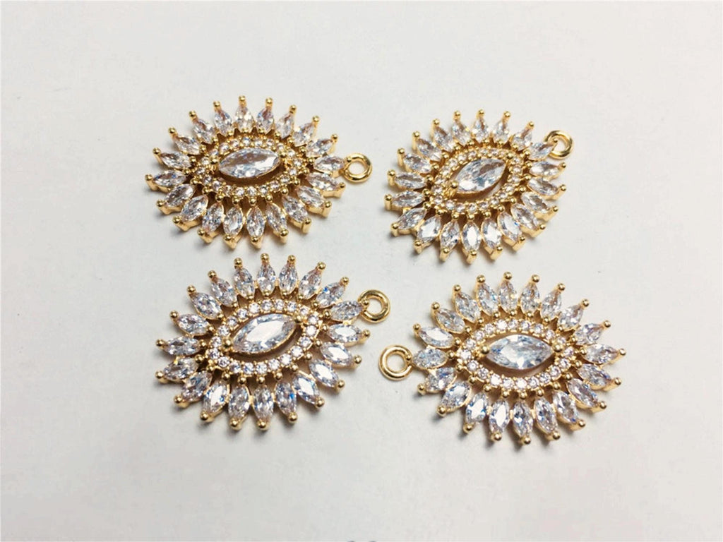 CZ Pave Oval Charm, Cubic Zircon Crystal Pendant, Bracelet Necklace Pendant, 14K Real Gold Plated, Jewelry Findings STG020-F064