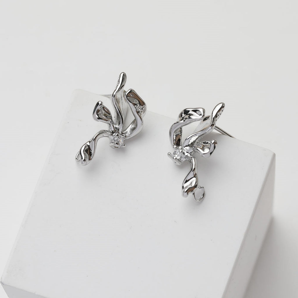 Bow Tie Earring Post With Loop, 14K Gold/Silver, S925 Silver Pin Nickel Free Earrings, Bow Tie Ear Stud with Loop GE122