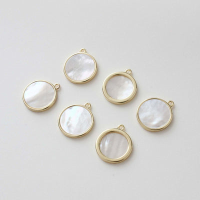 Dainty Round Charm, Mother of Pearl Charm, 18mm, 14K Gold/Silver Plated Round Charm for Jewelry Making GZ339