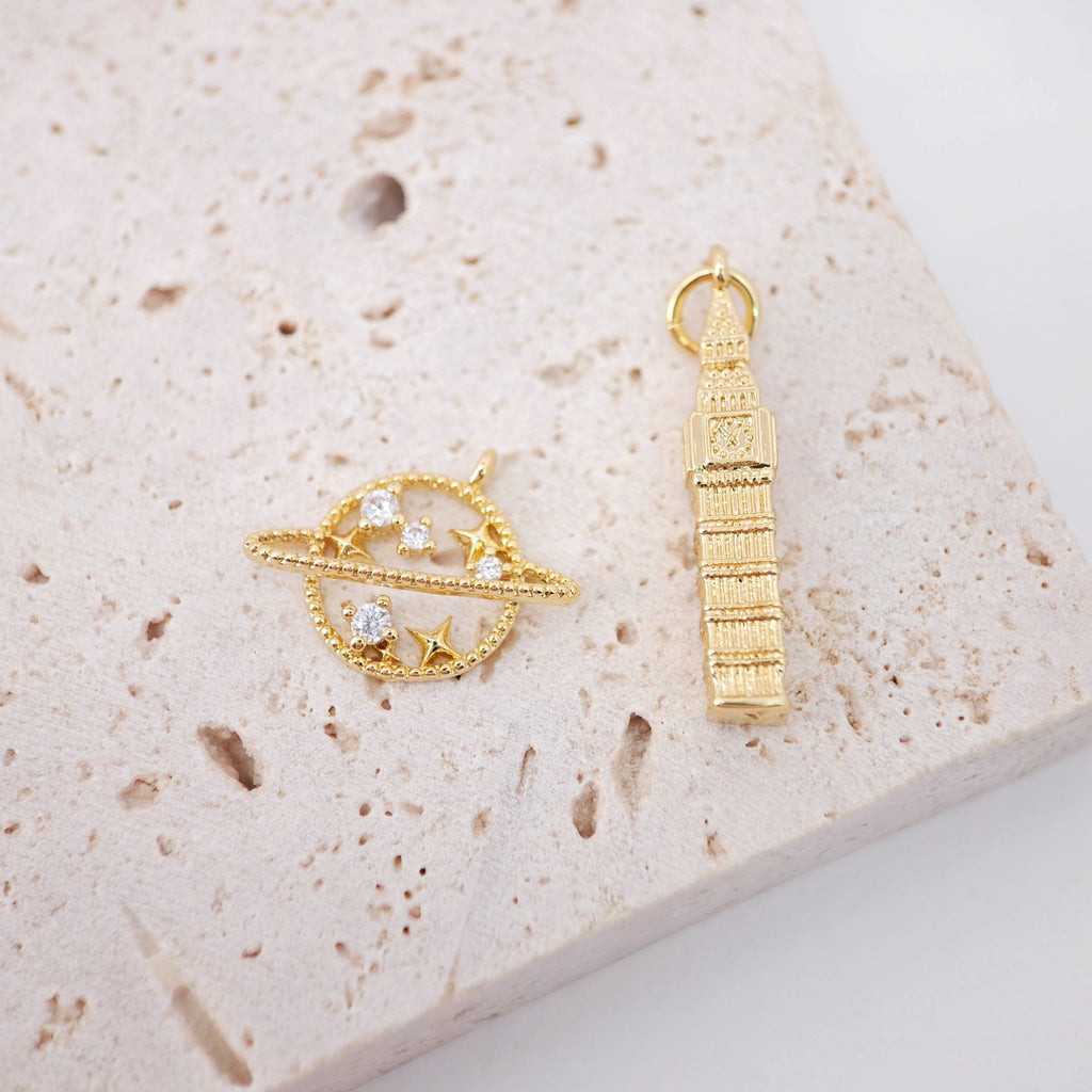 Dijes del Big Ben, colgante de la Torre del Reloj de Londres, dije de planeta, dijes chapados en oro de 18 quilates, dije para hacer collares, accesorios de joyería S884