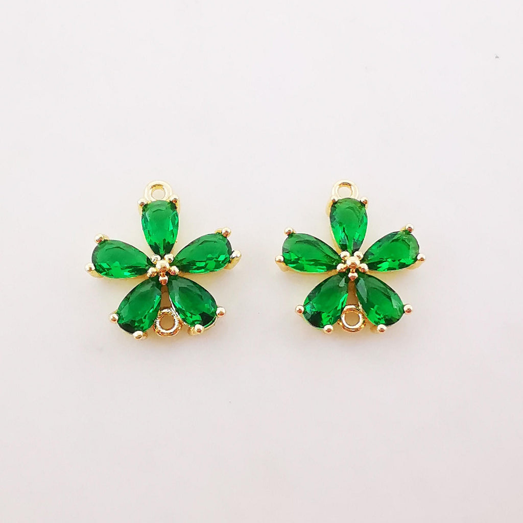 2pcs Flower Connector Charm with loops,  Clear Cubic Zirconia Charm Pendant for Bracelet Necklace Earring, Jewelry Findings L002
