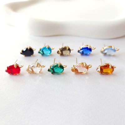 2pcs Drop Ear Post with Loops, 10 Colors Gemstone, Nickel Free, CZ 18K Gold Plated Stud Earring Finding D0225