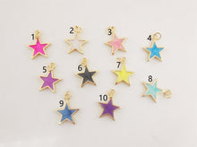 Load image into Gallery viewer, Multicolor Enamel Star Charm, 18K Gold Plated Star Pendant, 16mm, Necklace Bracelet Making Pendant S20315