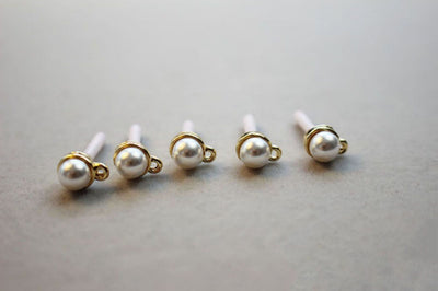 Small Pearl Earring Post, 18K Real Gold Plated Brass Stud Earring With Loop, Nickel Free, Earring Finding GE135
